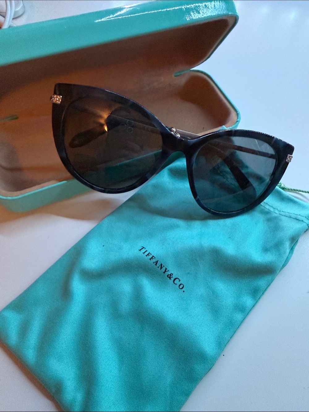 Tiffany & Co. Black Cat-Eye Sunglasses with Gold Accents